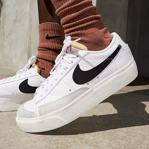 Nike Women’s White and Black Sneakers Nike Blazer Low Platform - Picture 1 of 7
